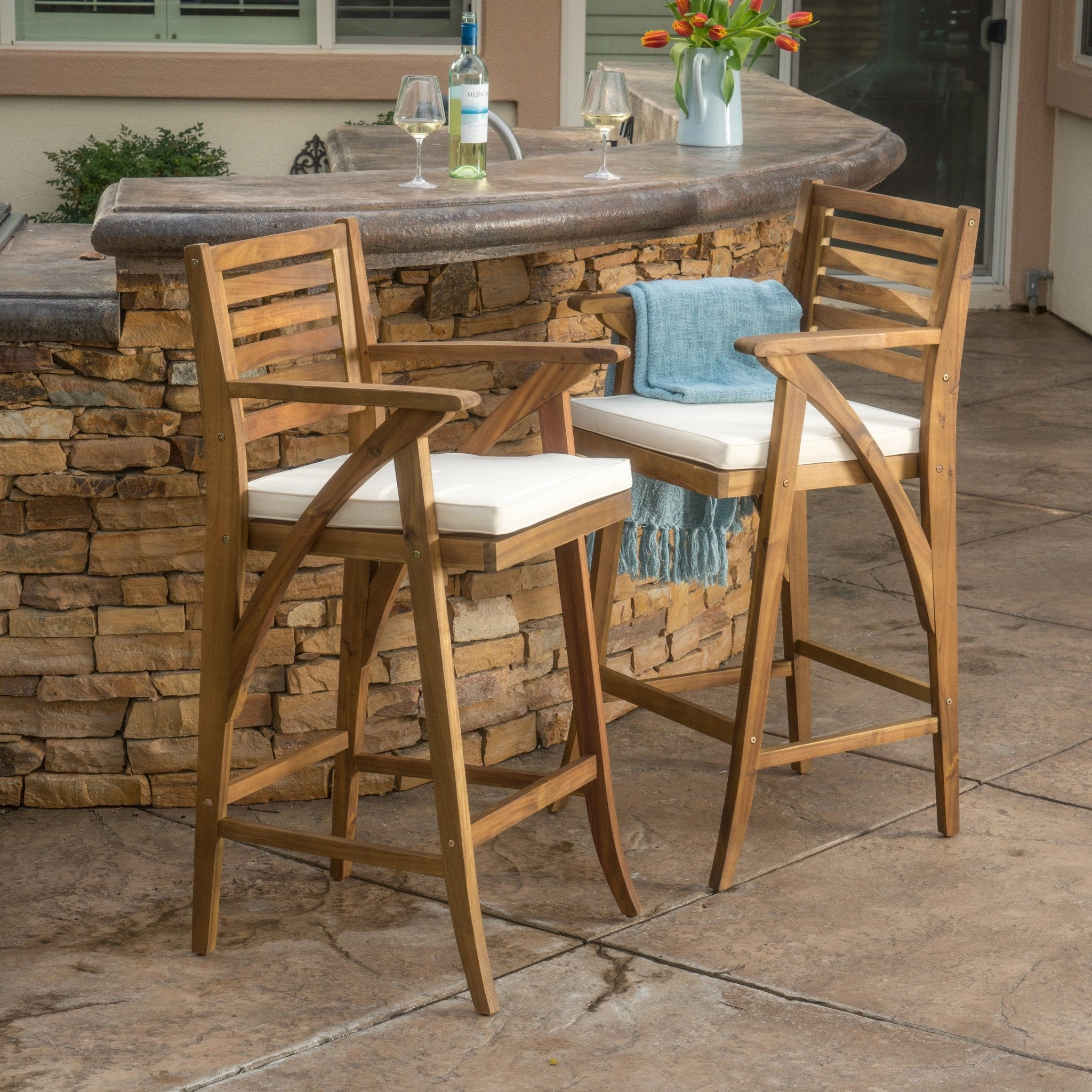 30-Inch Teak Finish Acacia Wood Outdoor Barstools - NH538992 outdoor lounge chair, patio sofa