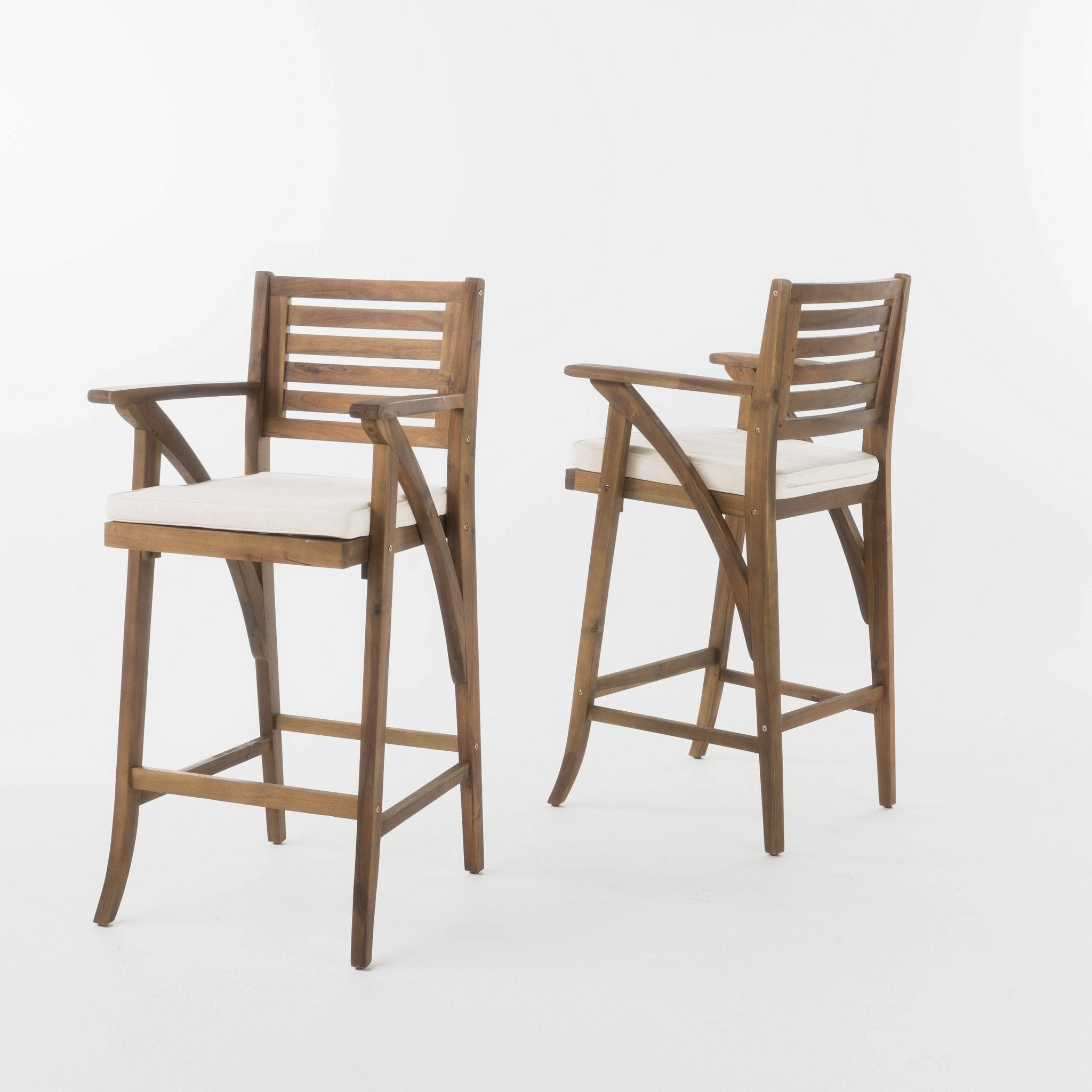 30-Inch Teak Finish Acacia Wood Outdoor Barstools - NH538992