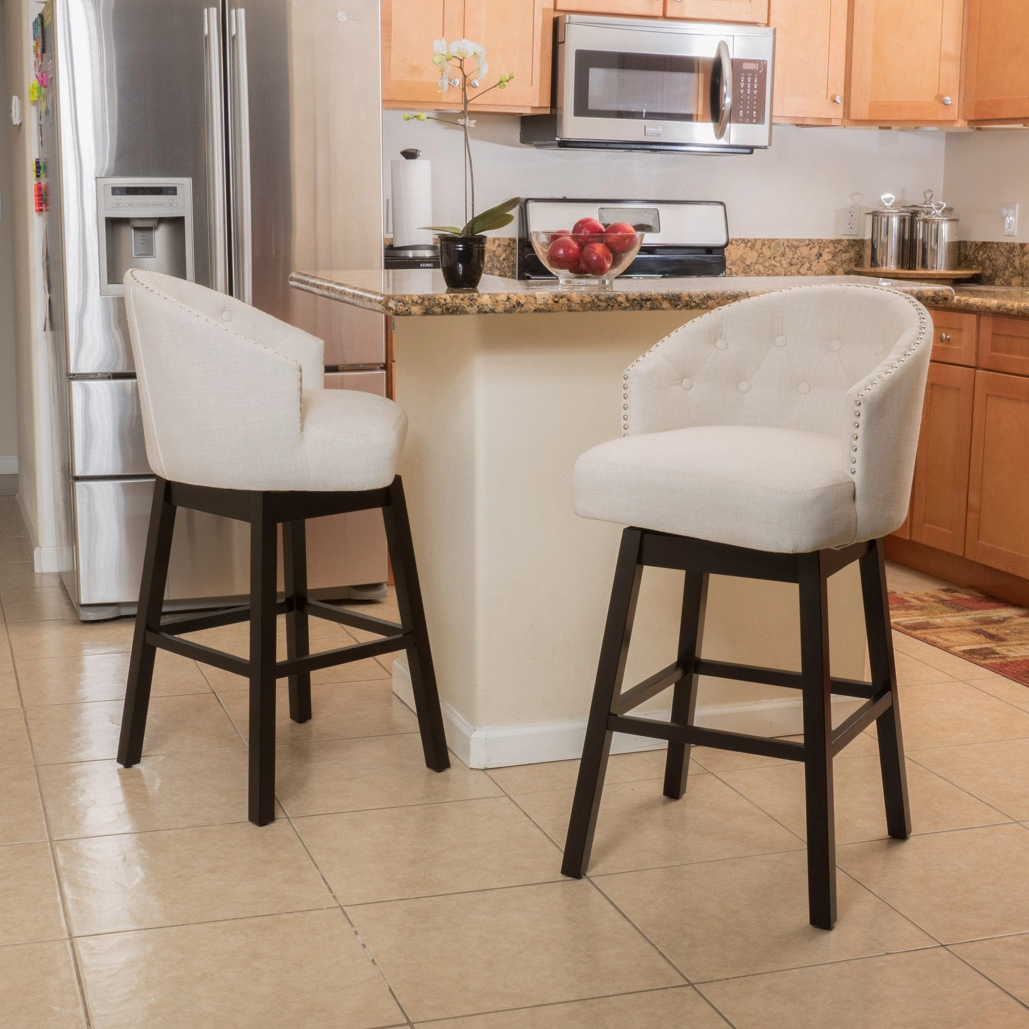 31-Inch Beige Fabric Swivel Backed Barstool (Set of 2) - NH779592 kitchen accessories, table linens