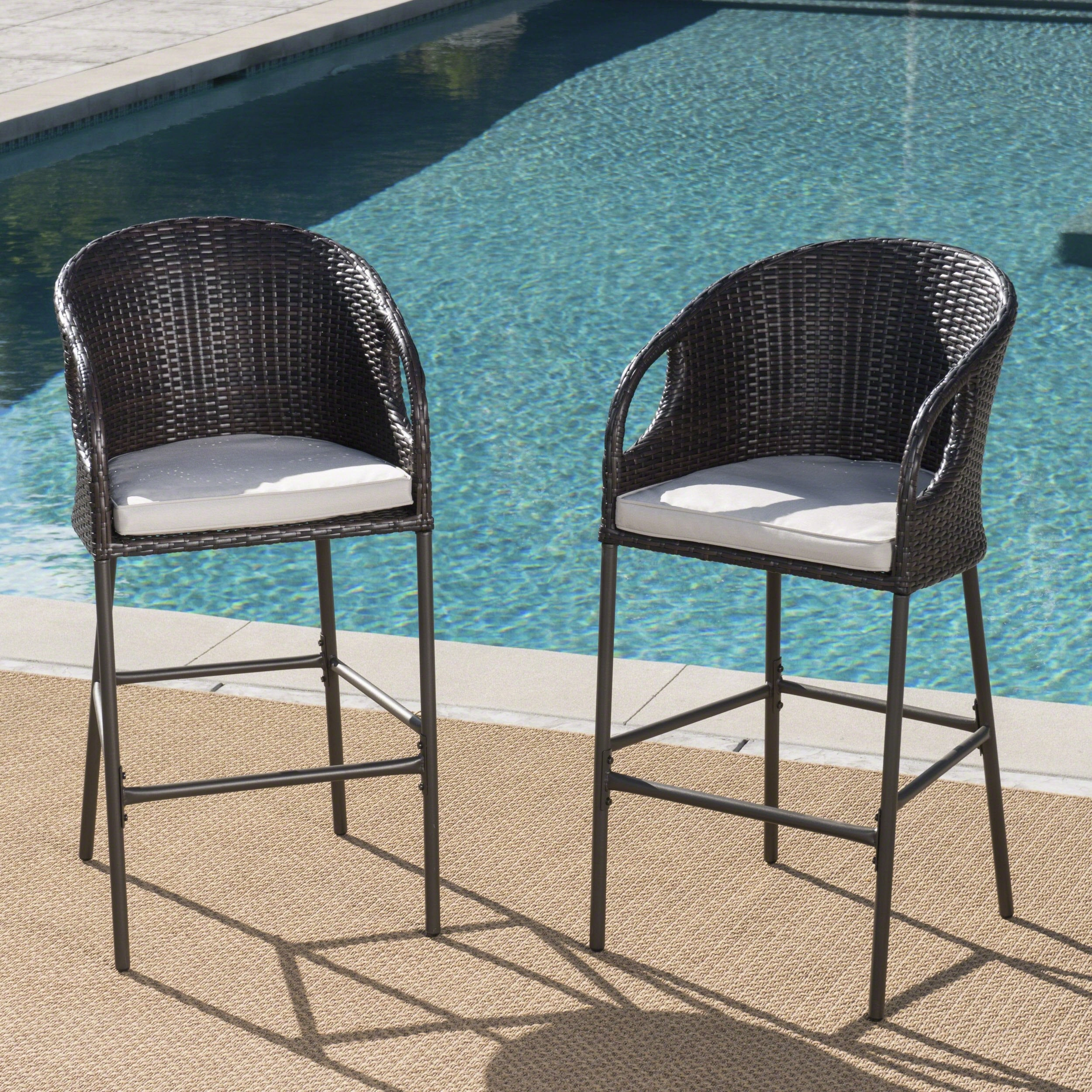 31-Inch Outdoor Wicker Barstools with Water Resistant Cushions - NH118203 outdoor furniture, garden bench