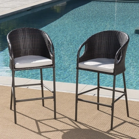 31-Inch Outdoor Wicker Barstools with Water Resistant Cushions - NH118203 outdoor furniture, garden bench