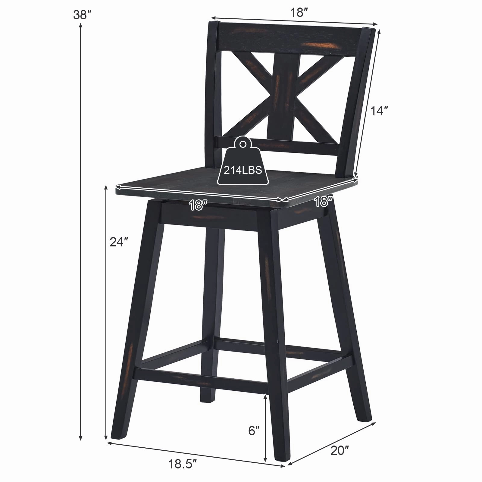 360 Degree Rubber Wood Bar Chairs, Vintage Bar Stools for Home, Restaurant & Pub