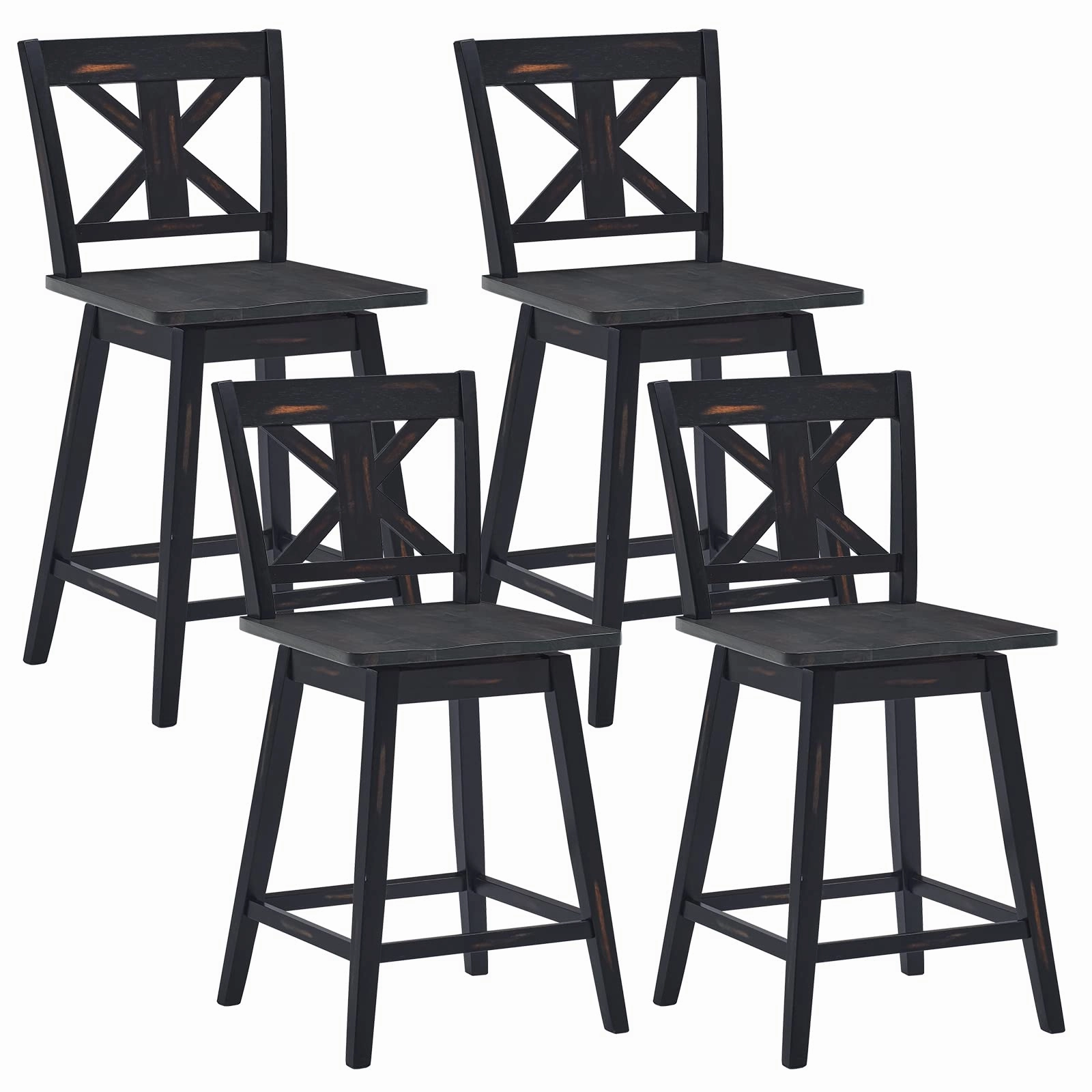 360 Degree Rubber Wood Bar Chairs, Vintage Bar Stools for Home, Restaurant & Pub