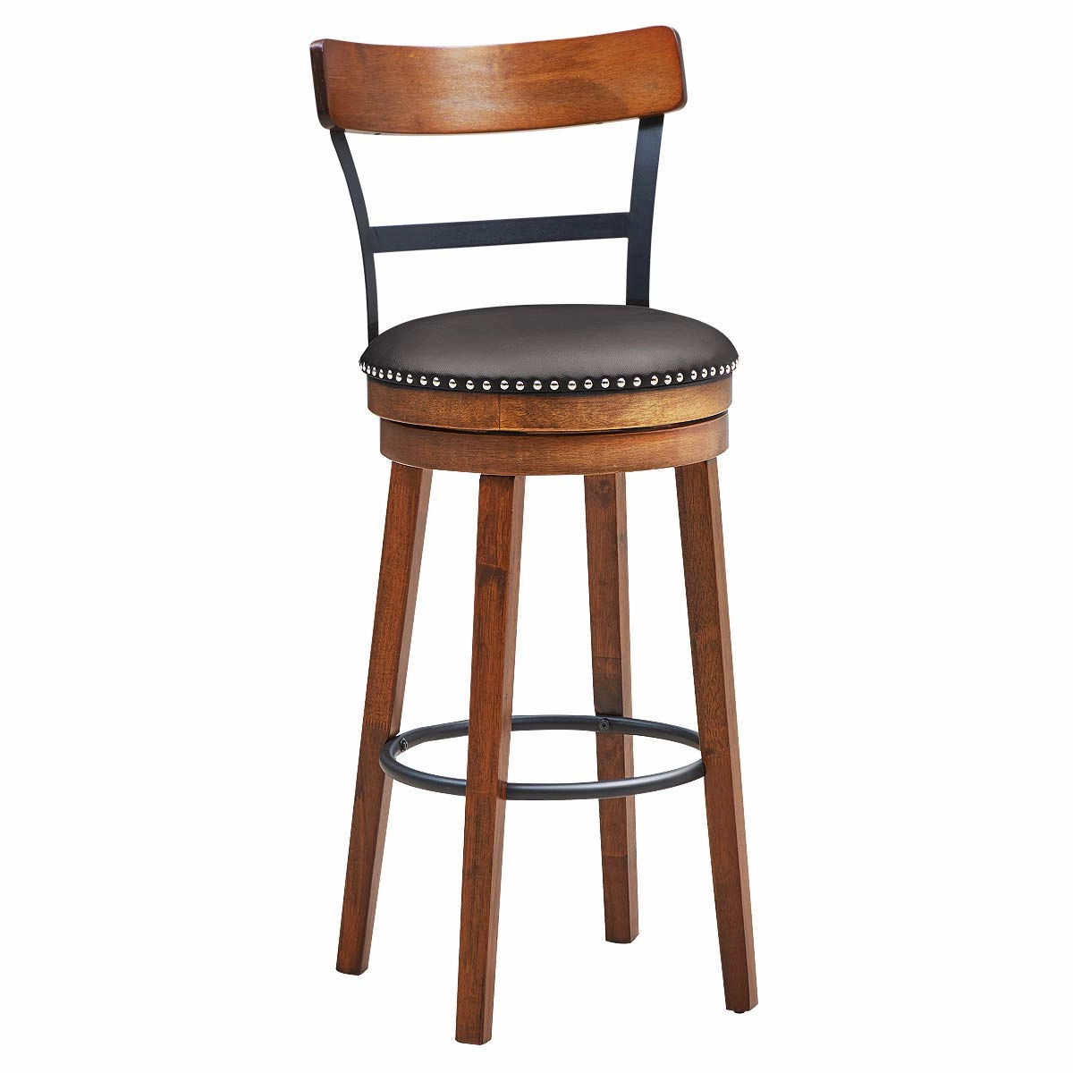360-Degree Swivel Stools with Leather Padded Seat, Single Slat Ladder Back & Solid Rubber Wood Legs kitchen towel, placemats