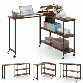 360 Rotation Mobile Laptop Table with 2-Tier Storage Shelves patio decor, garden accessories