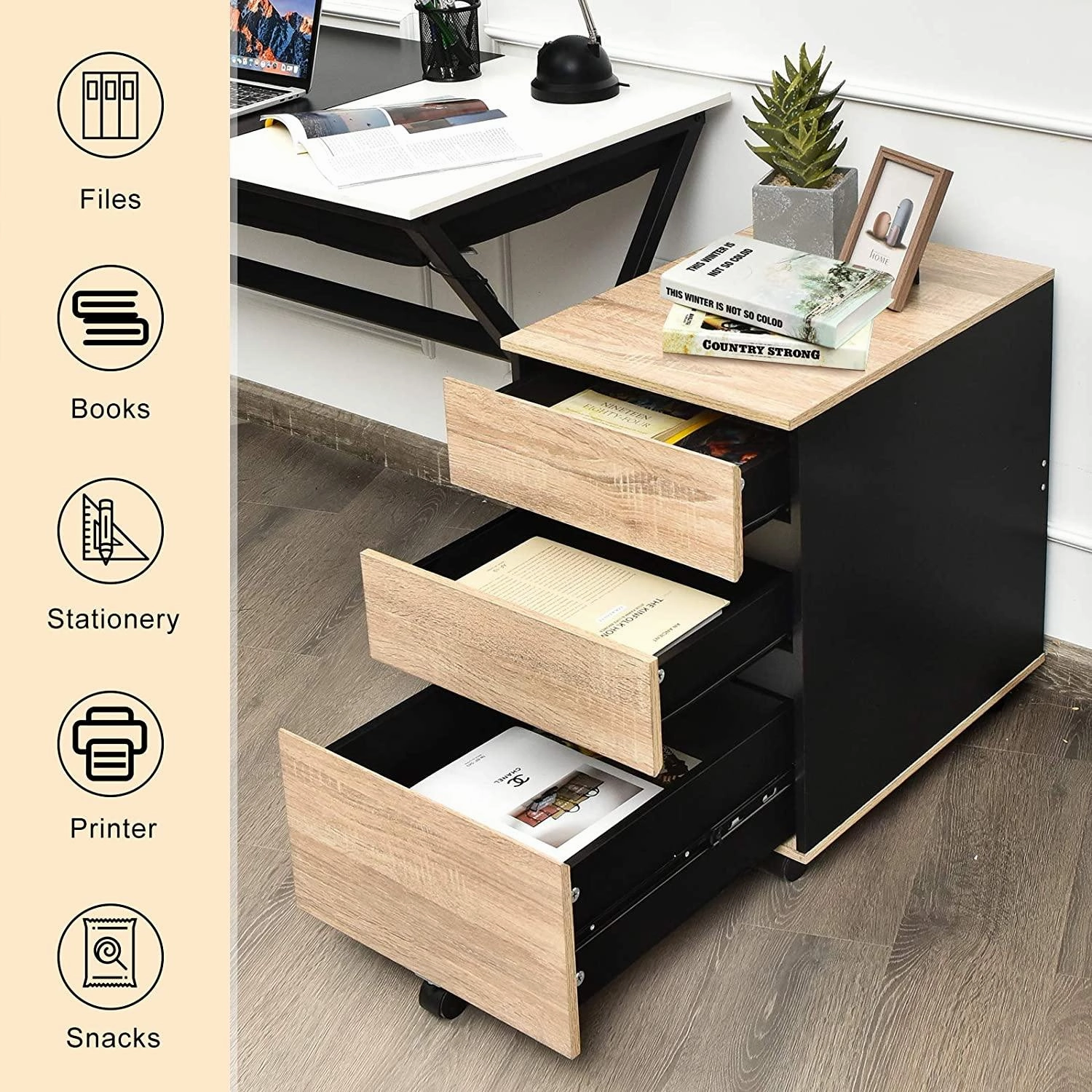 3-Drawer Mobile File Cabinet Under Desk for Legal Letter File Home Storage
