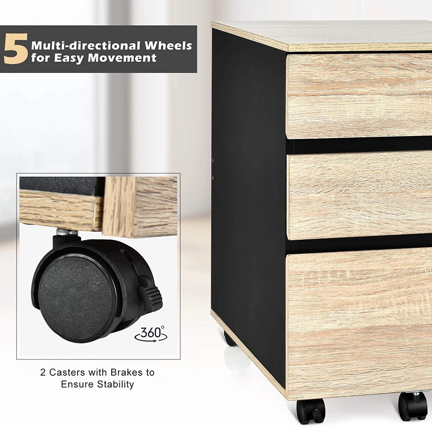 3-Drawer Mobile File Cabinet Under Desk for Legal Letter File Home Storage