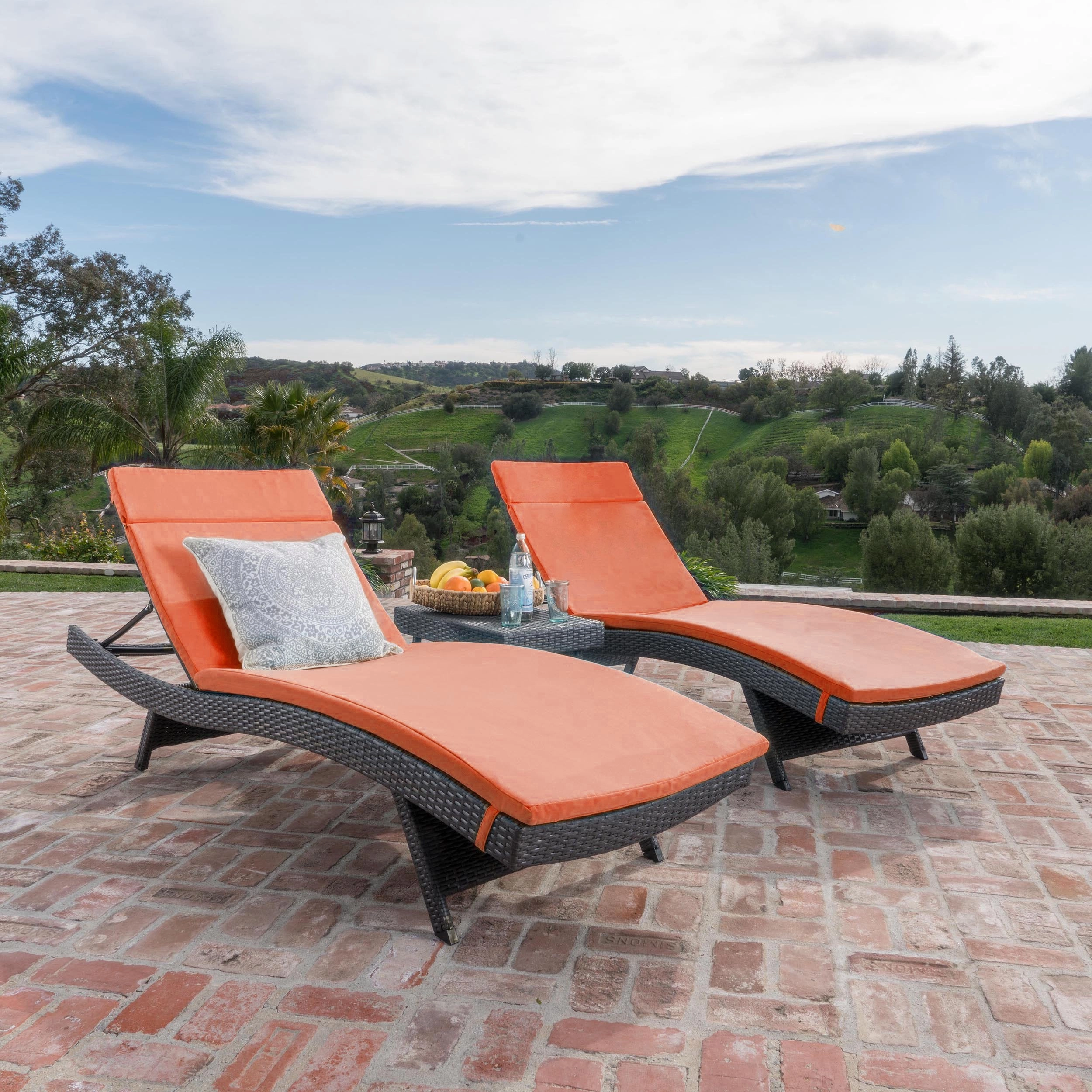 3 Pc Outdoor Wicker Lounge w/ Water Resistant Cushions & Coffee Table - NH751003
