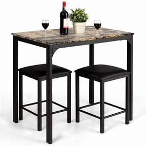 3 Pcs Dining Table and Chairs Set with Faux Marble Tabletop 2 Chairs kitchen towel, placemats