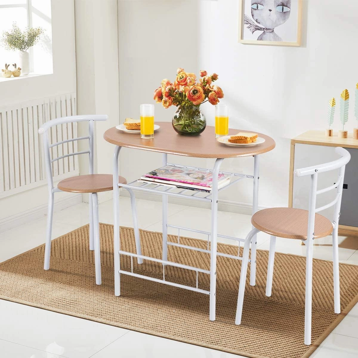 3 Piece Dining Set Compact 2 Chairs and Table