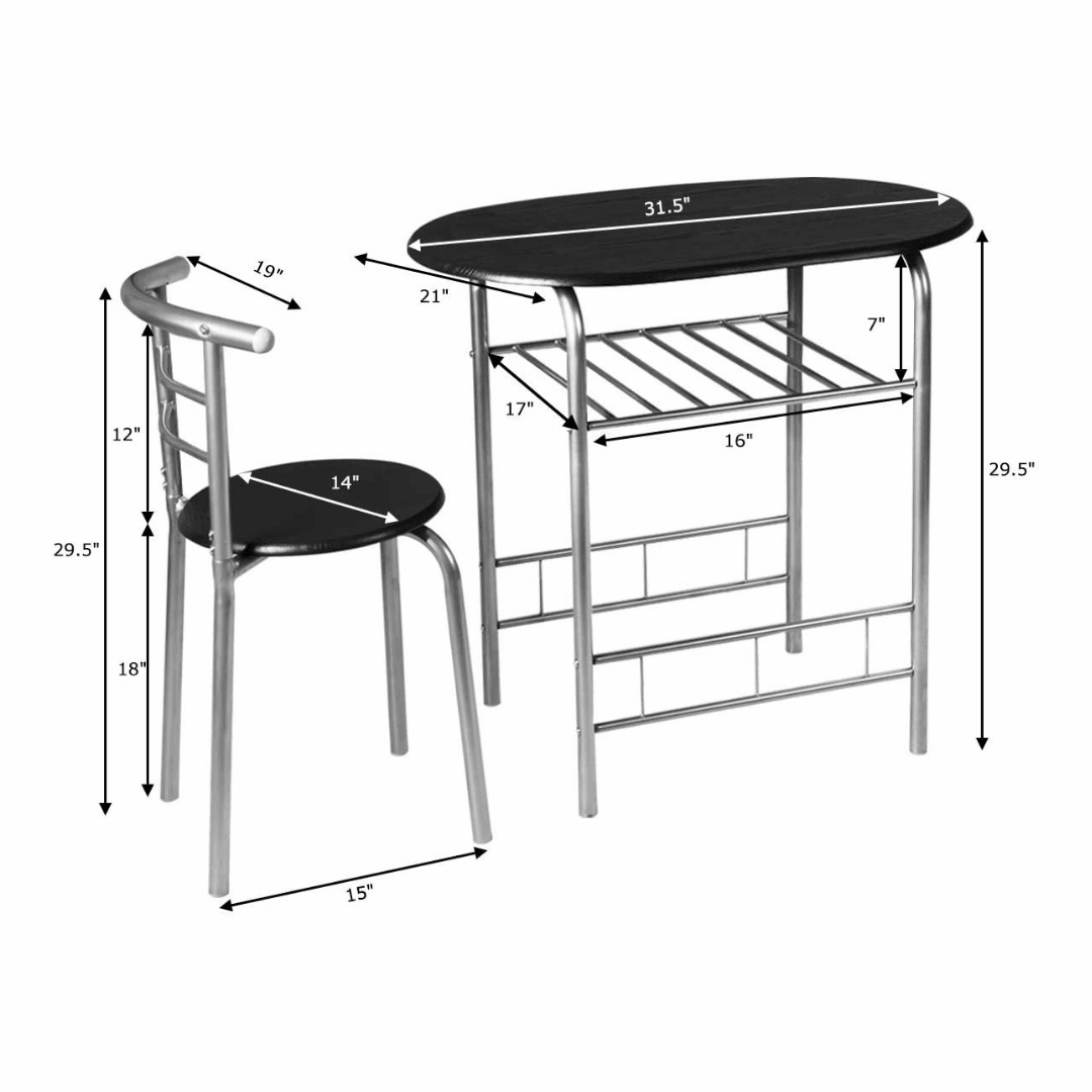 3 Piece Dining Set Compact 2 Chairs and Table
