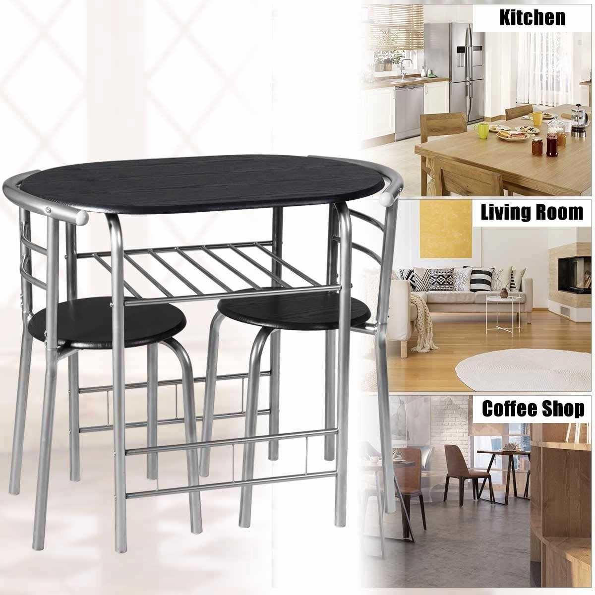 3 Piece Dining Set Compact 2 Chairs and Table