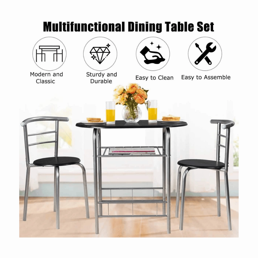 3 Piece Dining Set Compact 2 Chairs and Table