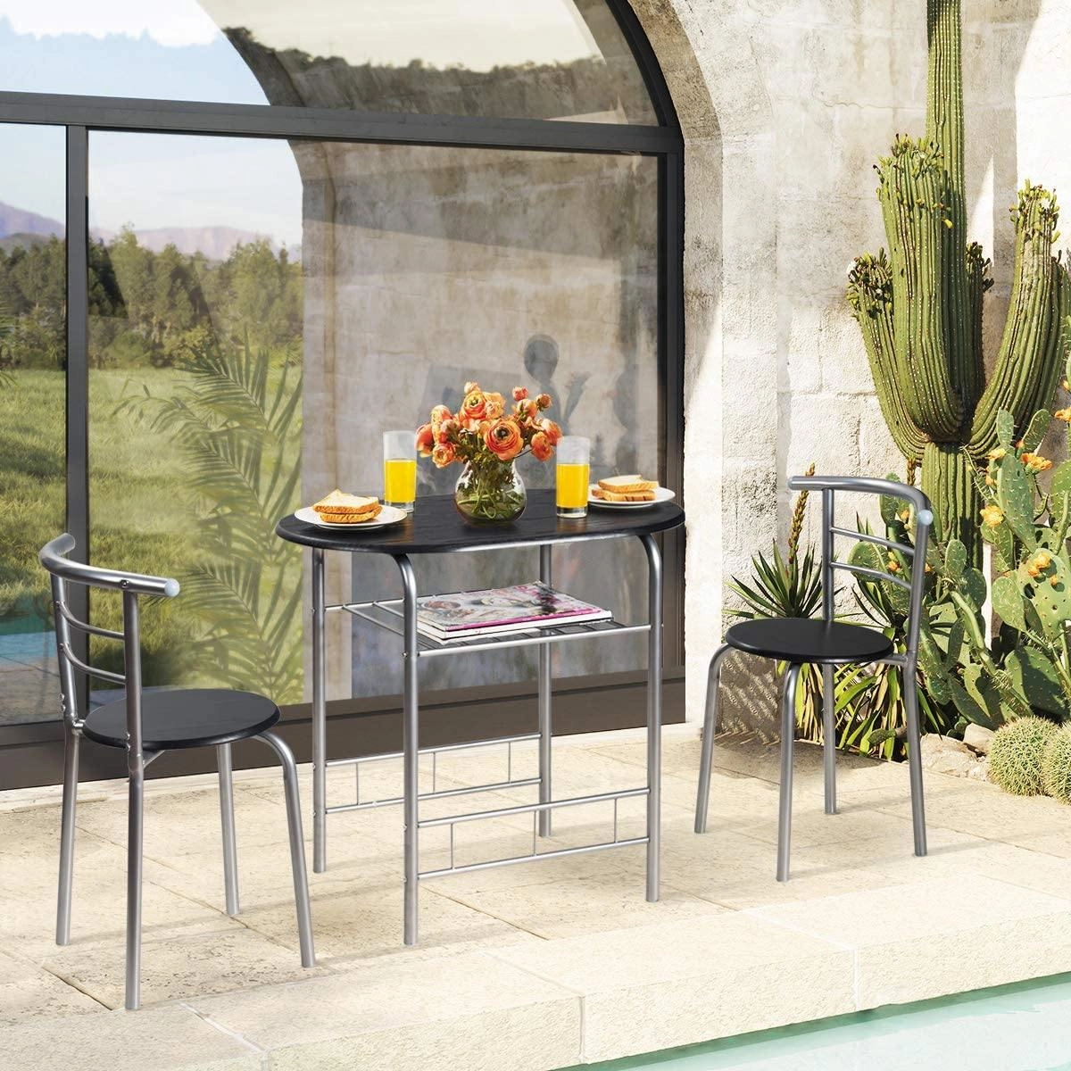 3 Piece Dining Set Compact 2 Chairs and Table