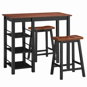 3 Piece Dining Set, Entirely Wood Counter Height Table Set with 2 Chair and 3-Tier Storage Shelves kitchen towel, placemats