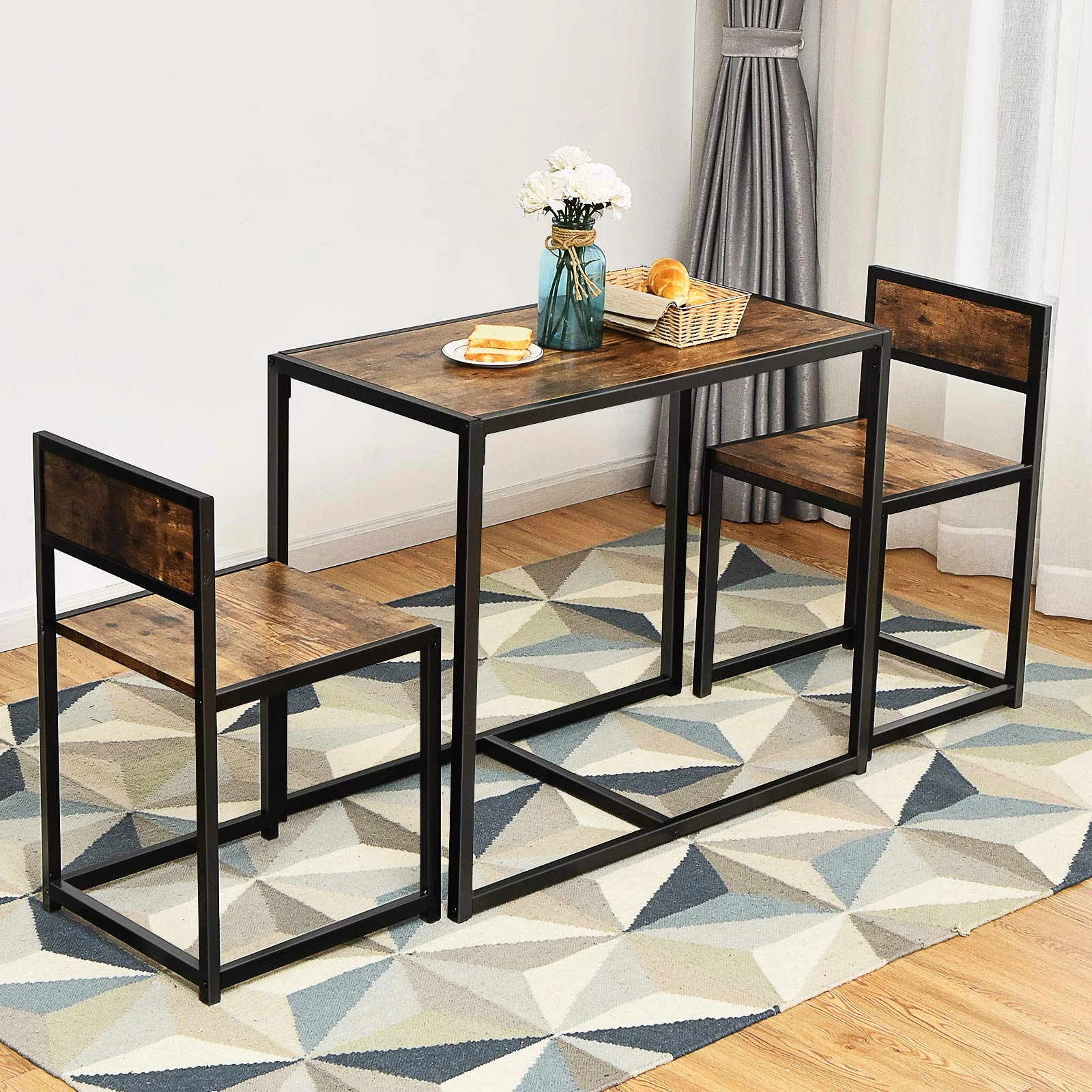 3 Piece Dining Set, Industrial Dining Table with 2 Chairs