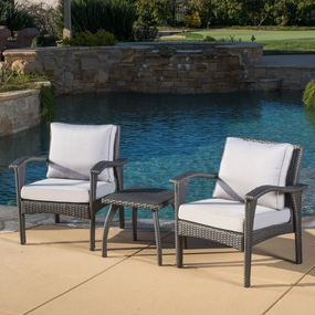 3-Piece Gray Wicker Chat Set with Silver Cushions - NH627692 outdoor furniture, garden bench
