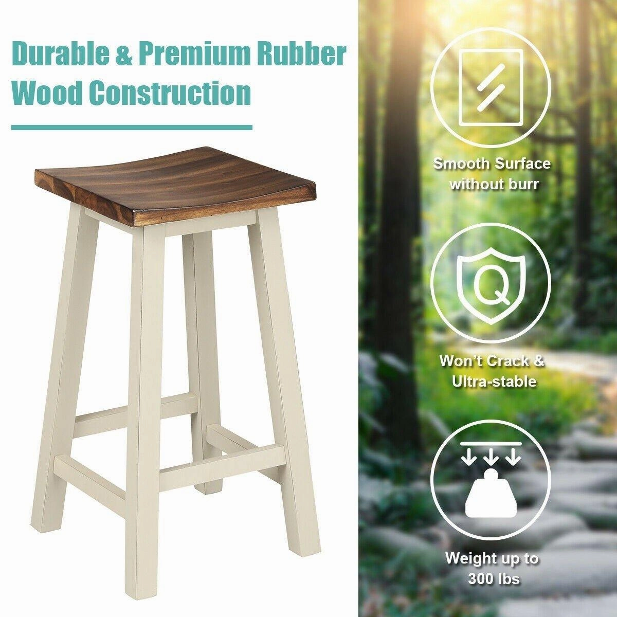 3 Piece Pub Dining Set, Counter Height Pub Table with 2 Saddle Bar Stools, Tavern Collection Table (Brown & Milky White)