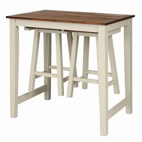 3 Piece Pub Dining Set, Counter Height Pub Table with 2 Saddle Bar Stools, Tavern Collection Table (Brown & Milky White) kitchen towel, placemats