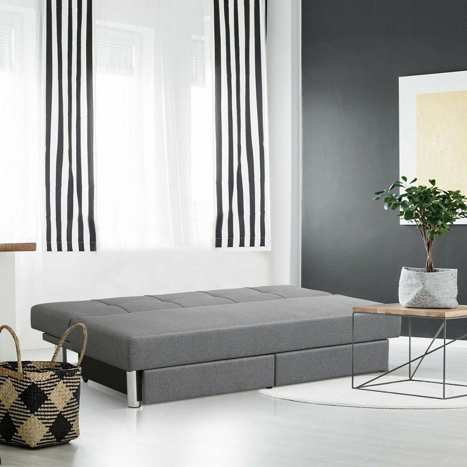 3-Seat Convertible Sofa Bed,Long Sofa w/ 2 Large Drawers, Ergonomic Sleeper w/ 3 Adjustable Angles