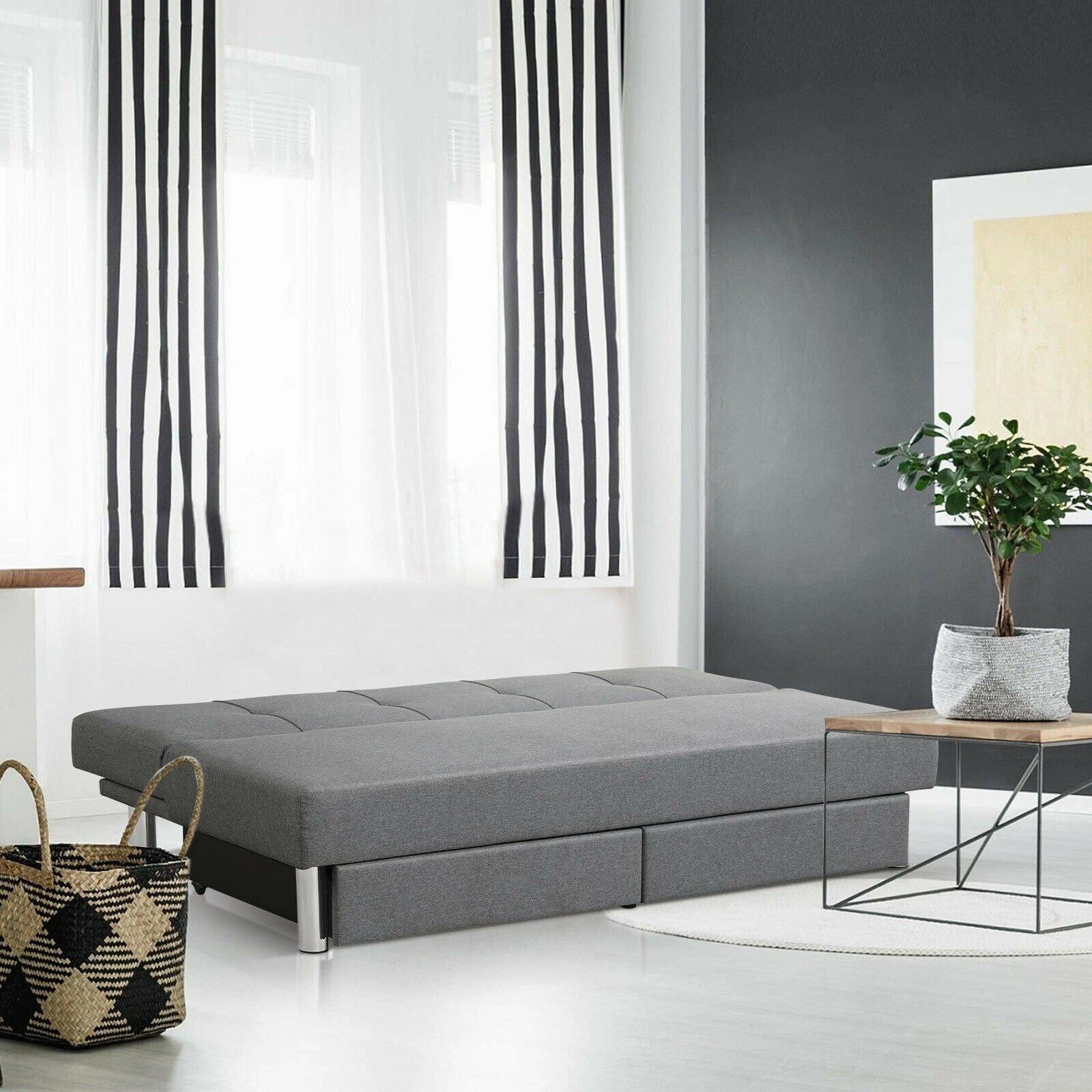 3-Seat Convertible Sofa Bed,Long Sofa w/ 2 Large Drawers, Ergonomic Sleeper w/ 3 Adjustable Angles