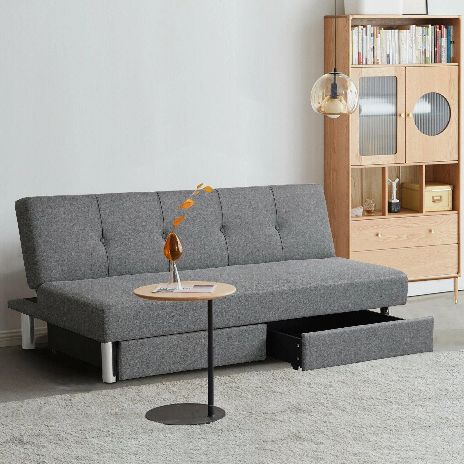 3-Seat Convertible Sofa Bed,Long Sofa w/ 2 Large Drawers, Ergonomic Sleeper w/ 3 Adjustable Angles