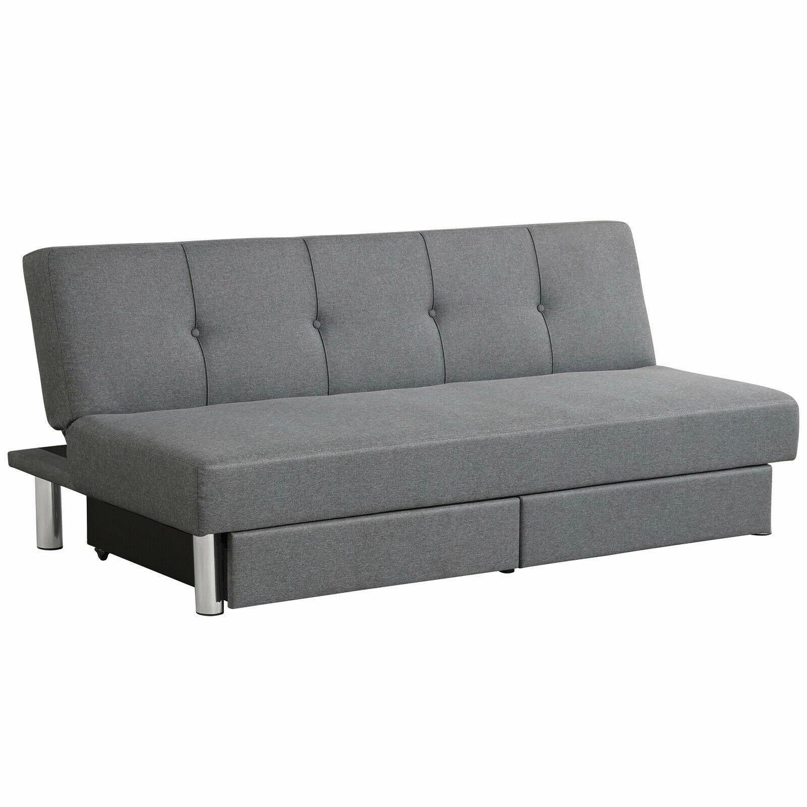 3-Seat Convertible Sofa Bed,Long Sofa w/ 2 Large Drawers, Ergonomic Sleeper w/ 3 Adjustable Angles storage ottoman, pouf