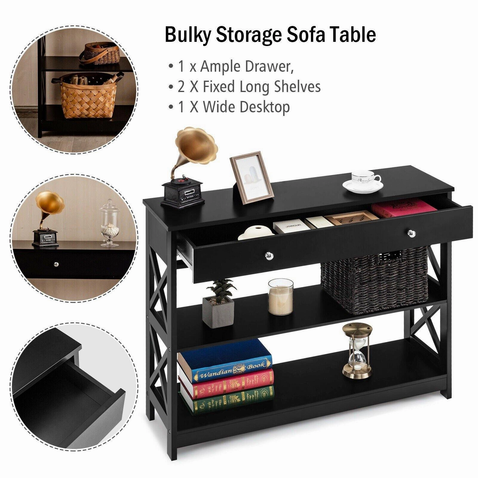 3-Tier Console Table with Drawers