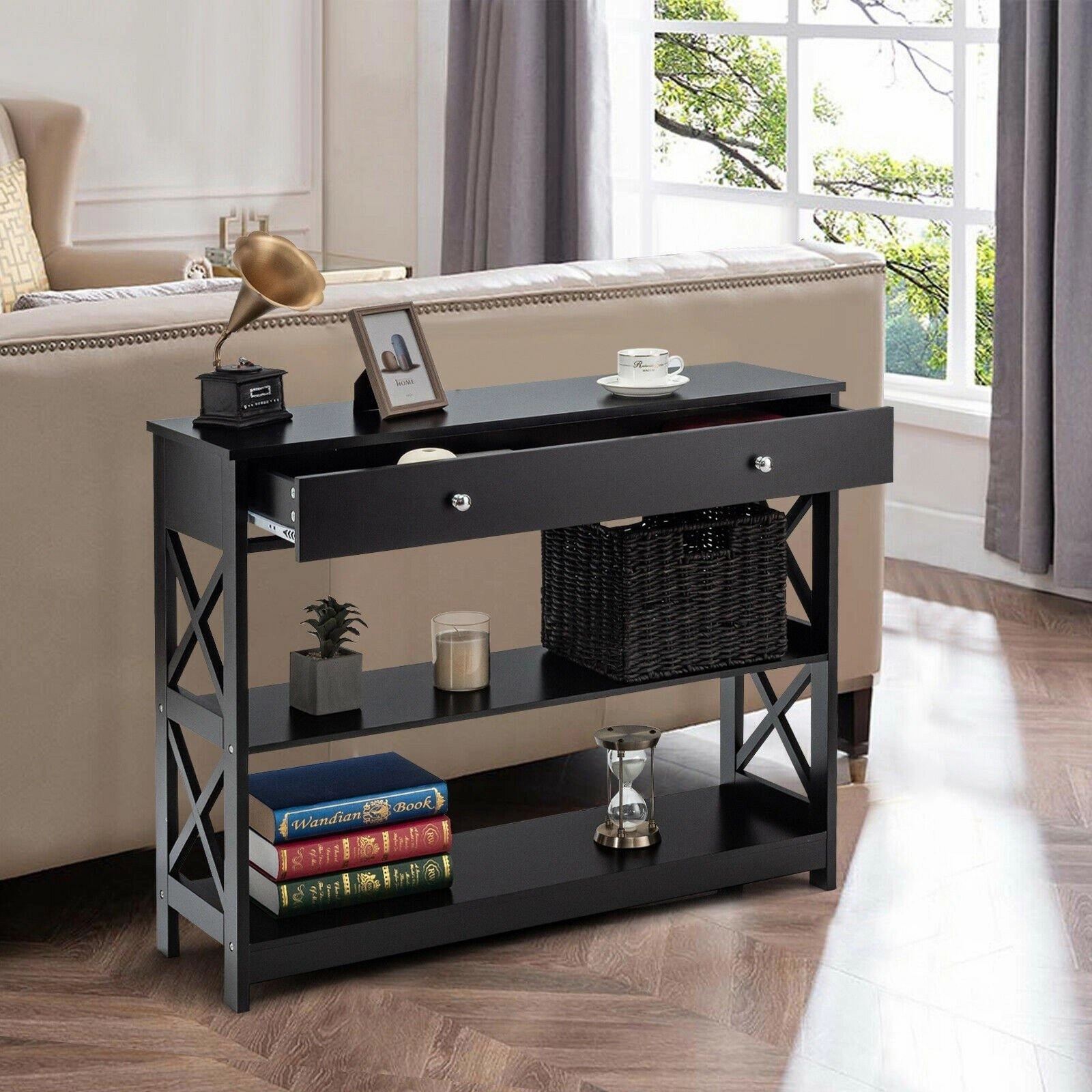 3-Tier Console Table with Drawers