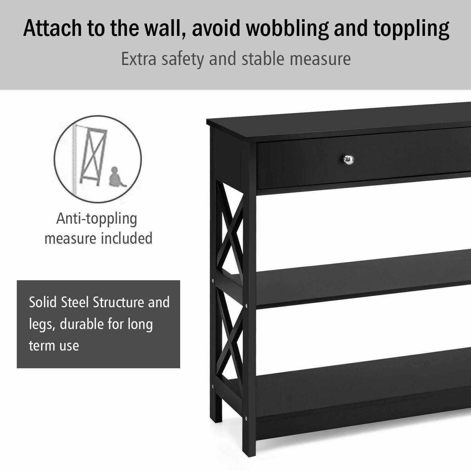 3-Tier Console Table with Drawers