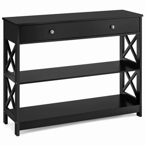 3-Tier Console Table with Drawers throw pillow, fuzzy blanket