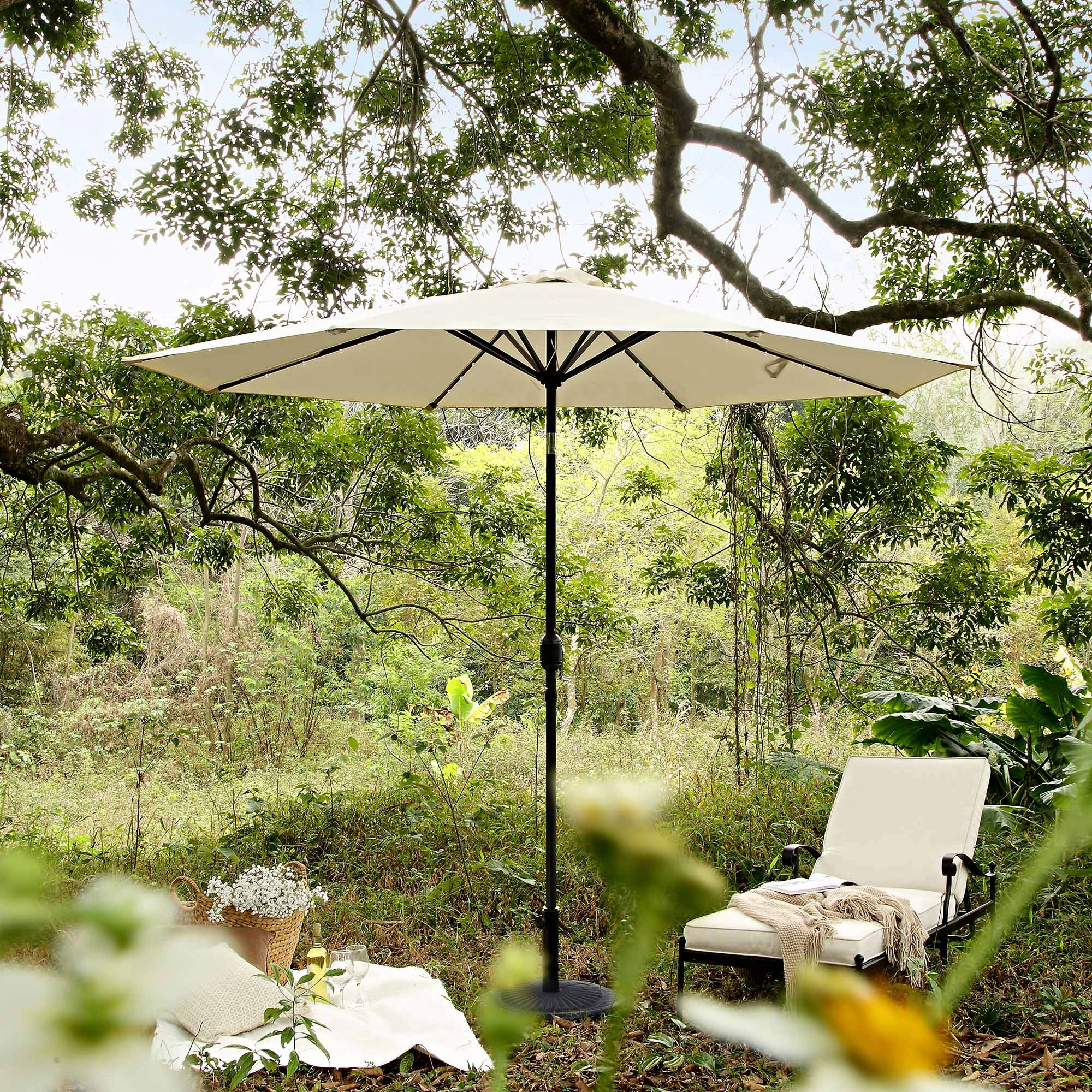 3M LED Light Aluminium Frame Garden Parasol with Tilt Crank , Beige