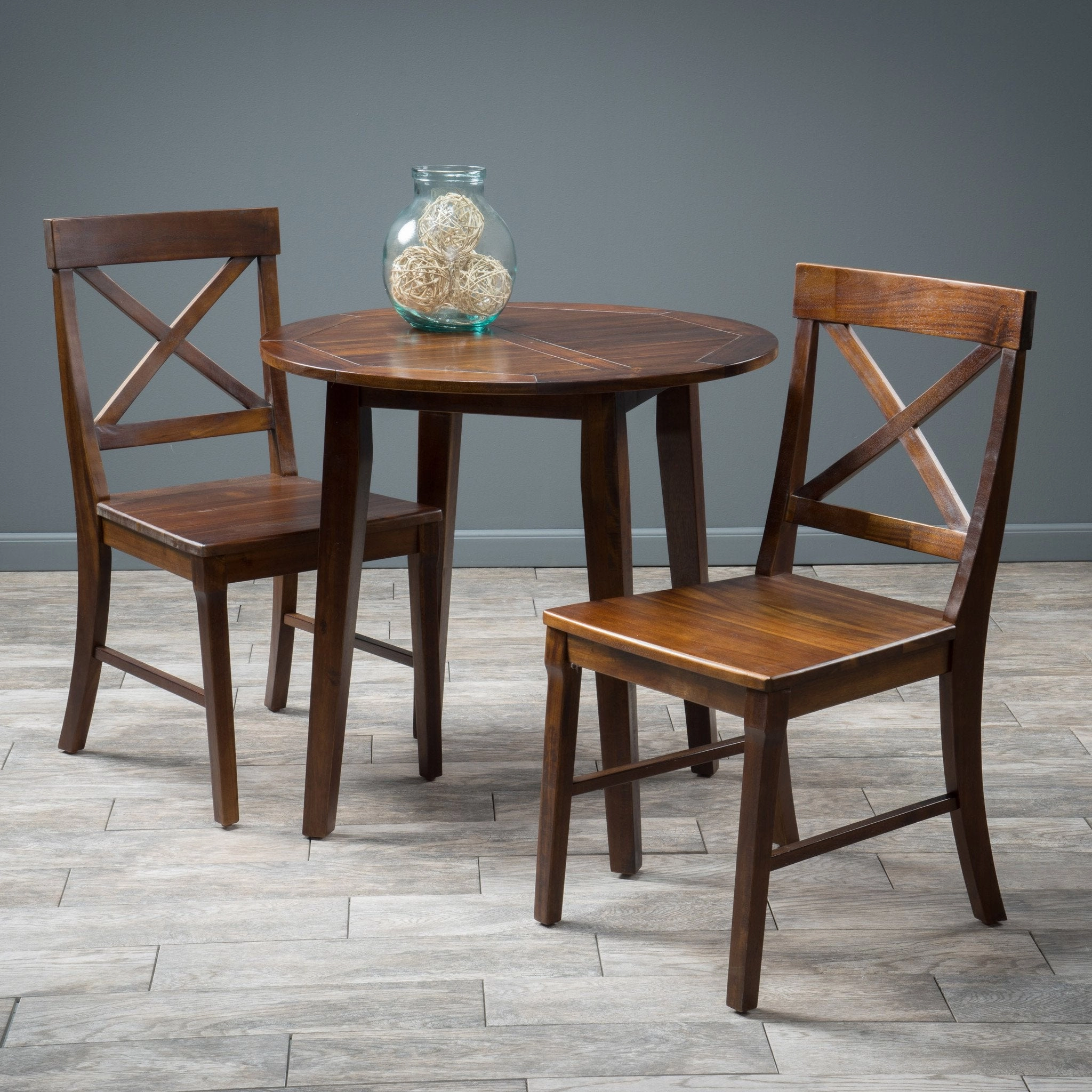 3pc Mahogany Stained Wood Round Table Dining Set - NH283592 kitchen accessories, table linens
