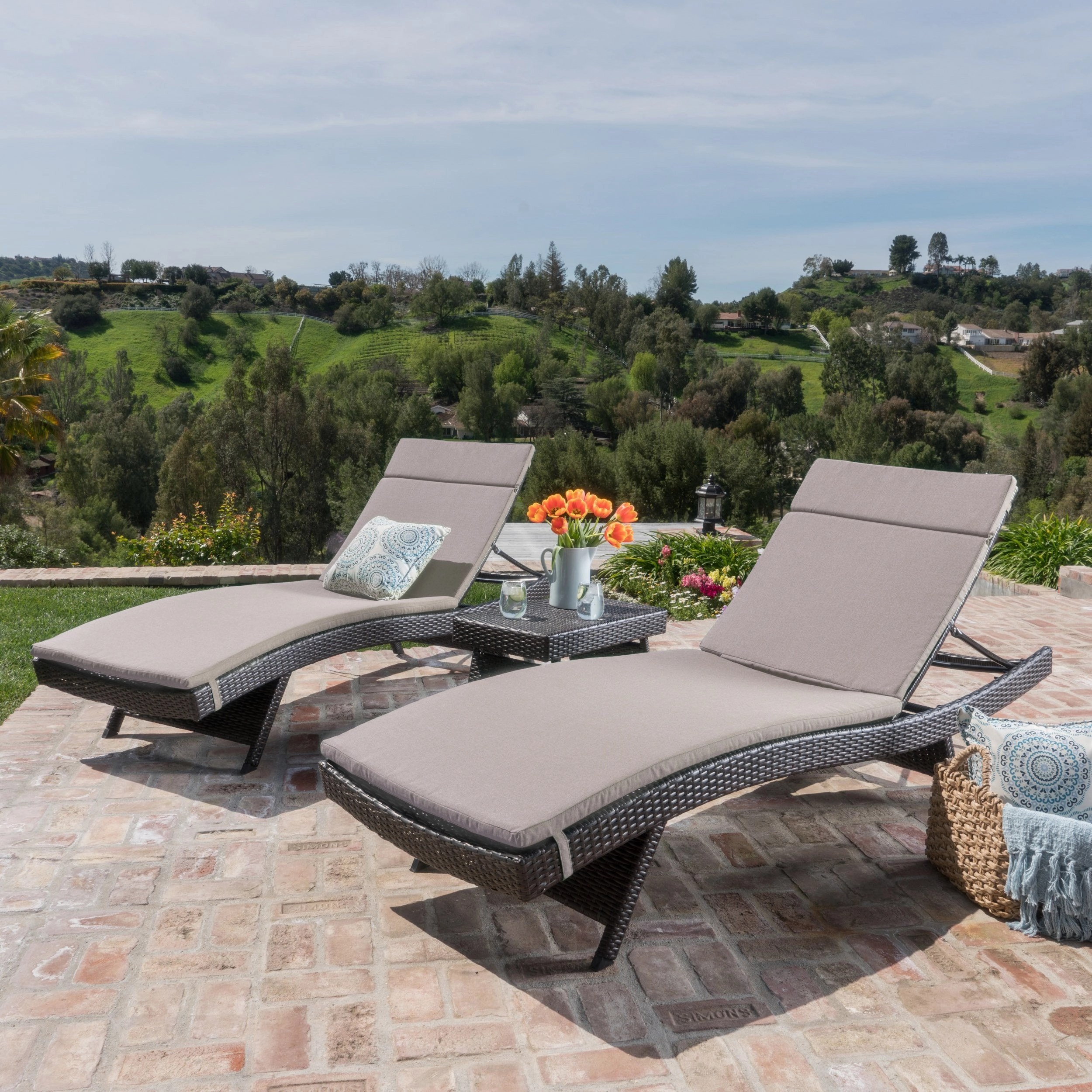 3Pc Multibrown Wicker Lounge w/Water Resistant Cushions & CoffeeTable - NH631003 patio umbrella, gazebo