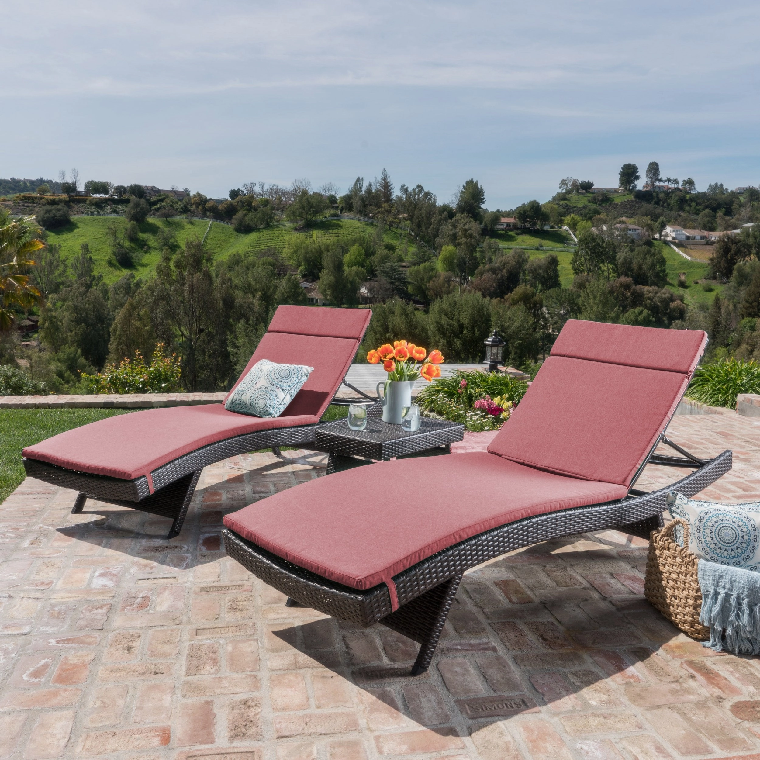 3Pc Multibrown Wicker Lounge w/Water Resistant Cushions & CoffeeTable - NH631003