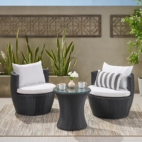 3pc Outdoor Black Wicker Chat Set - NH127632 outdoor furniture, garden bench
