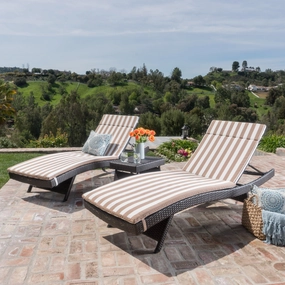 3pc Outdoor Brown Wicker Chaise Lounge Chair & Table Set - NH980003 outdoor furniture, garden bench