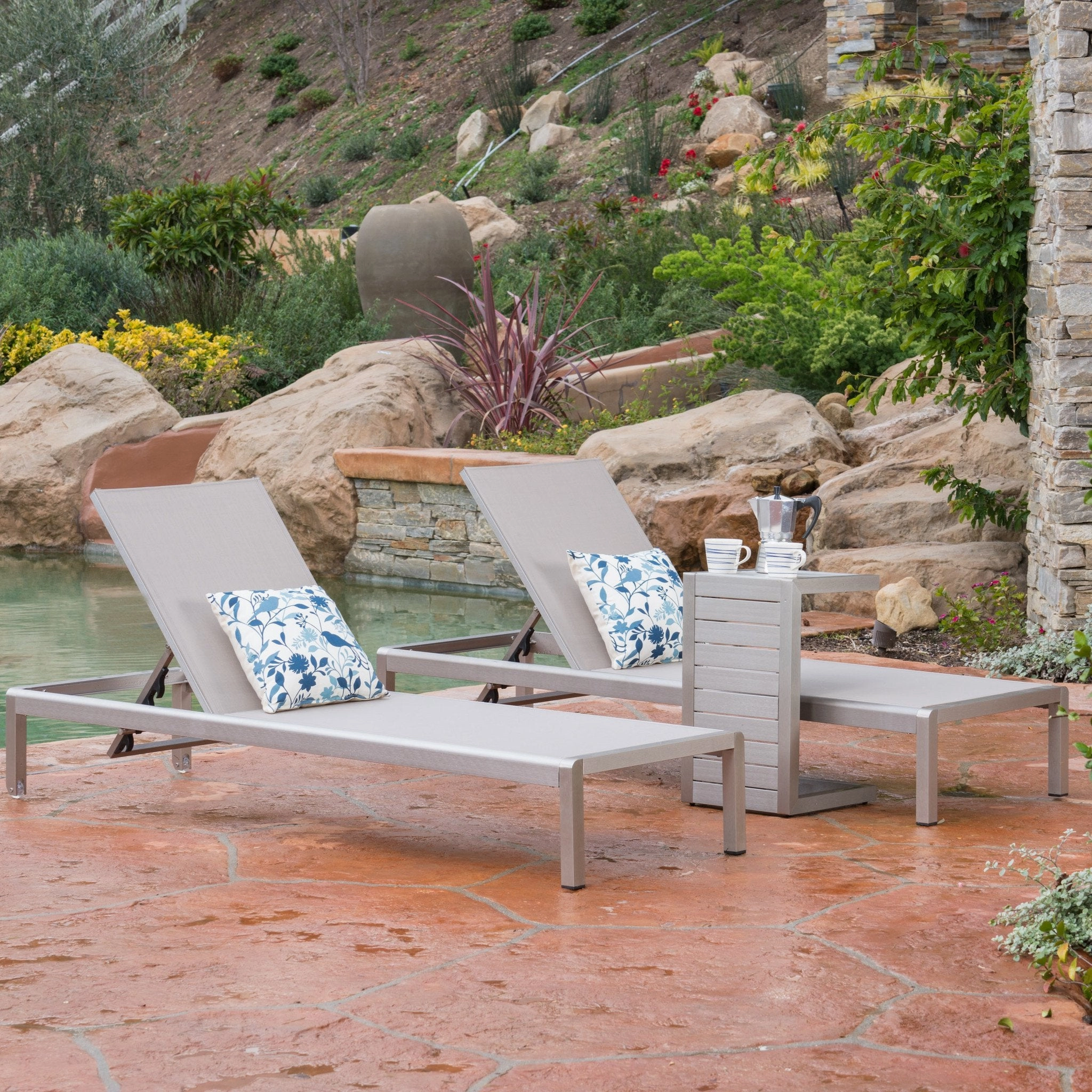 3pc Outdoor Chaise Lounge Chair & Table Set - NH100003