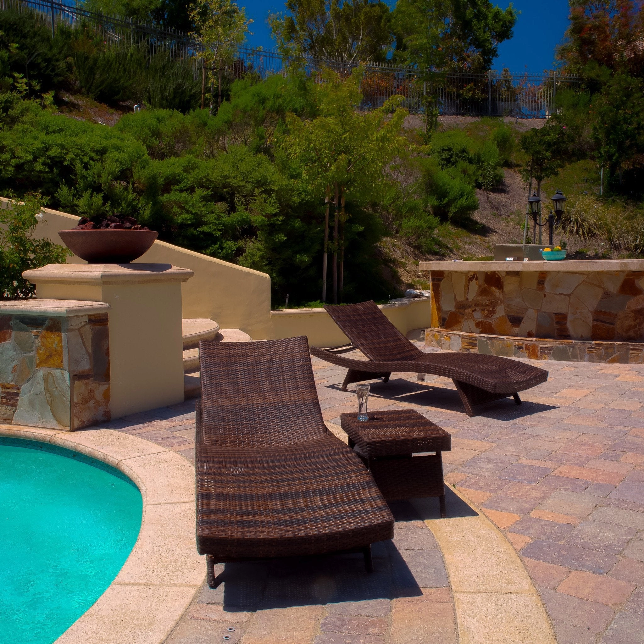 3pc Outdoor Wicker Chaise Lounge & Table Set - NH769352 outdoor furniture, garden bench