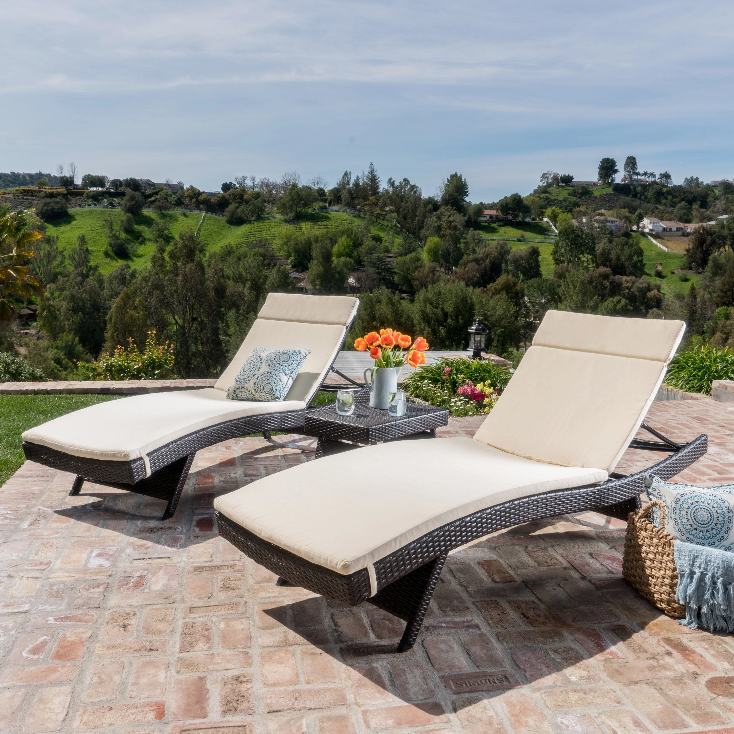 3pc Outdoor Wicker Chaise Lounge Chair & Table Set - NH190003