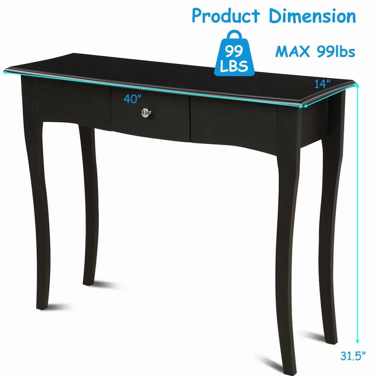 40 x 14 x 31.5 Inch Entryway Sofa Table