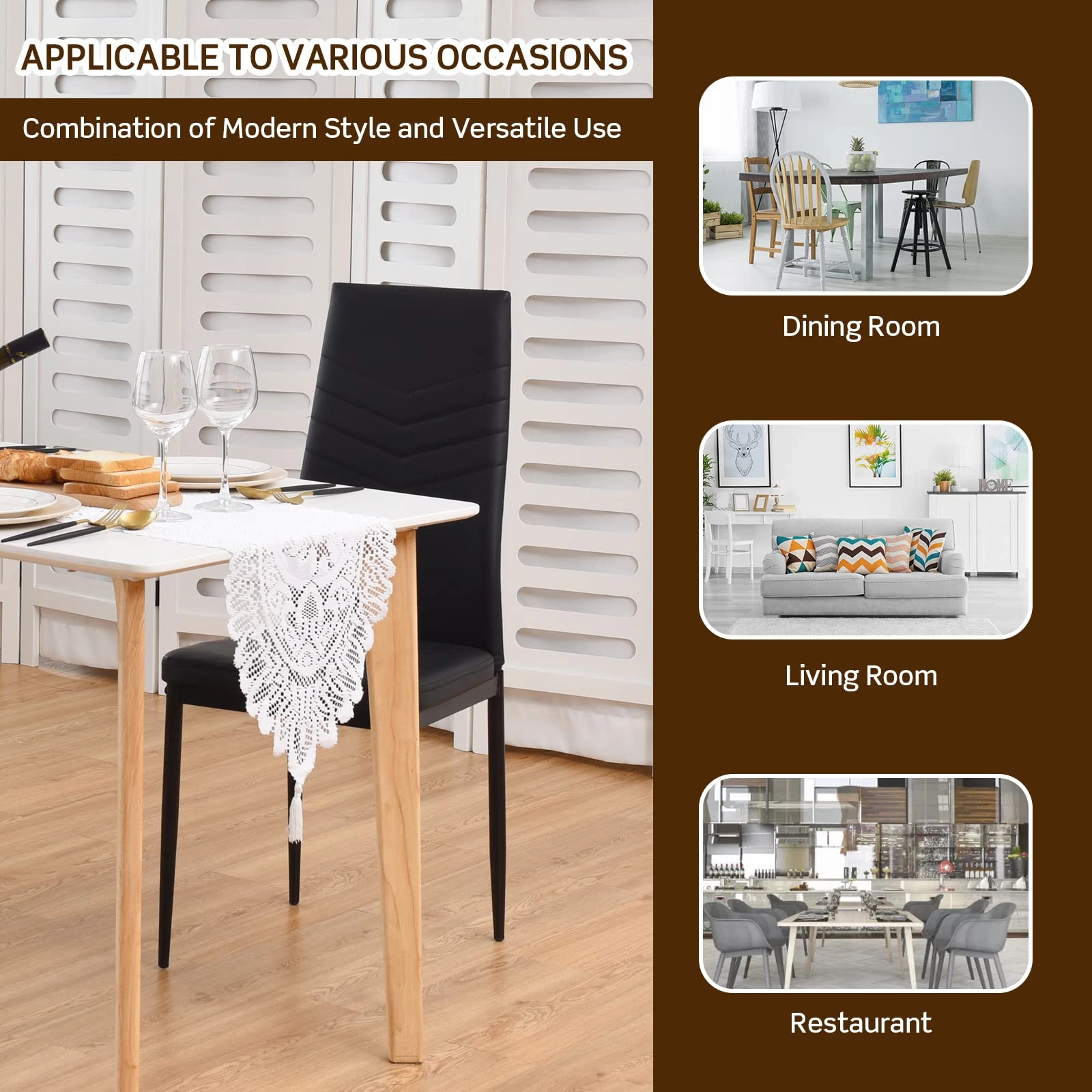 4 Dining Chairs, High Back Dining Side Chairs w/PVC Leather & Non-Slip Feet Pads
