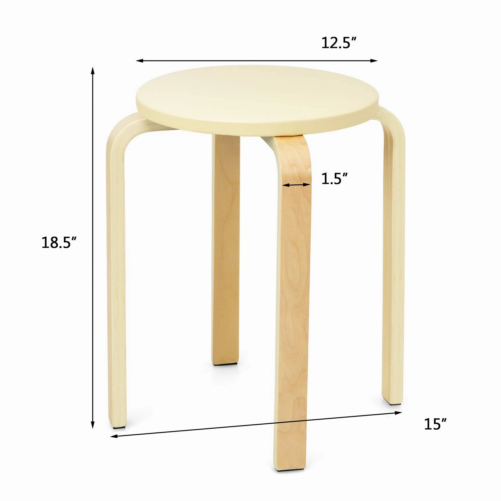 4-Pack Bentwood Stack Stools, 18.5-Inch Portable Stools with PU Leather Round Top, Non-Slip Foot Mats