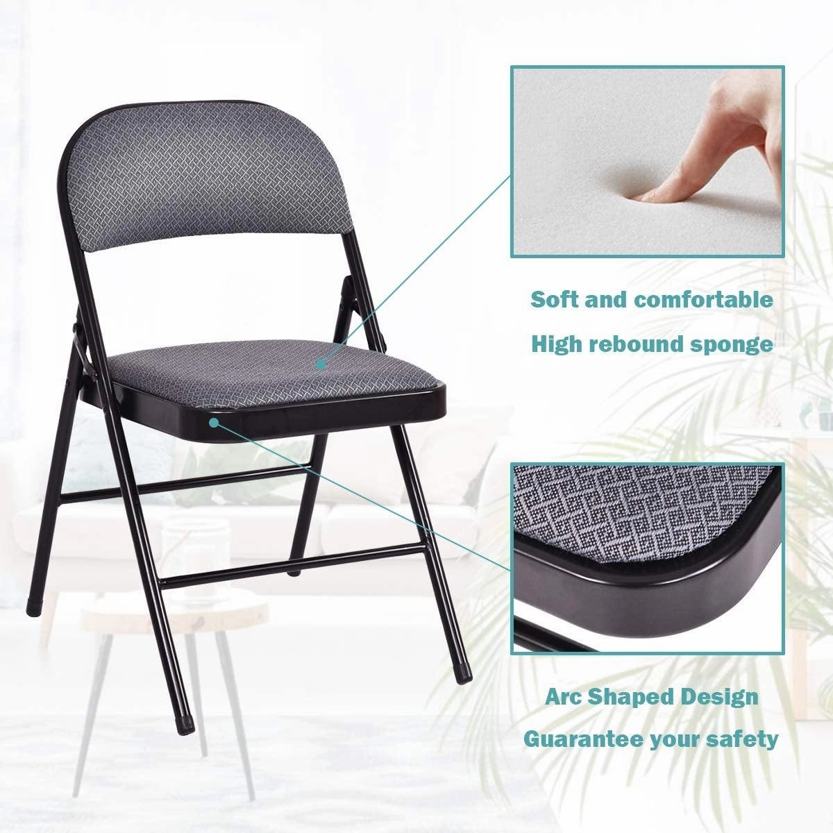 4-Pack Folding Chairs with Metal Frame and Fabric Upholstered Padded Seat
