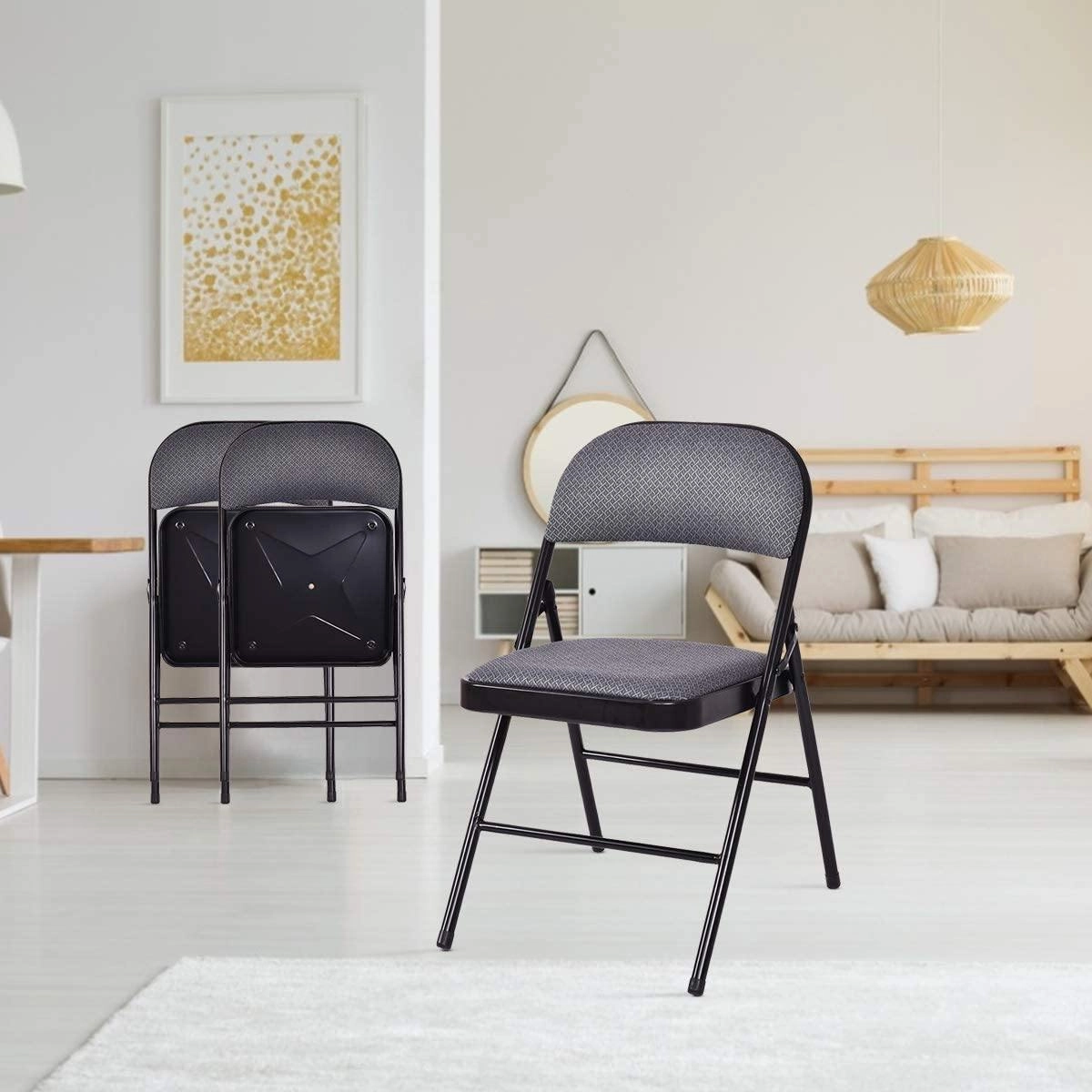 4-Pack Folding Chairs with Metal Frame and Fabric Upholstered Padded Seat