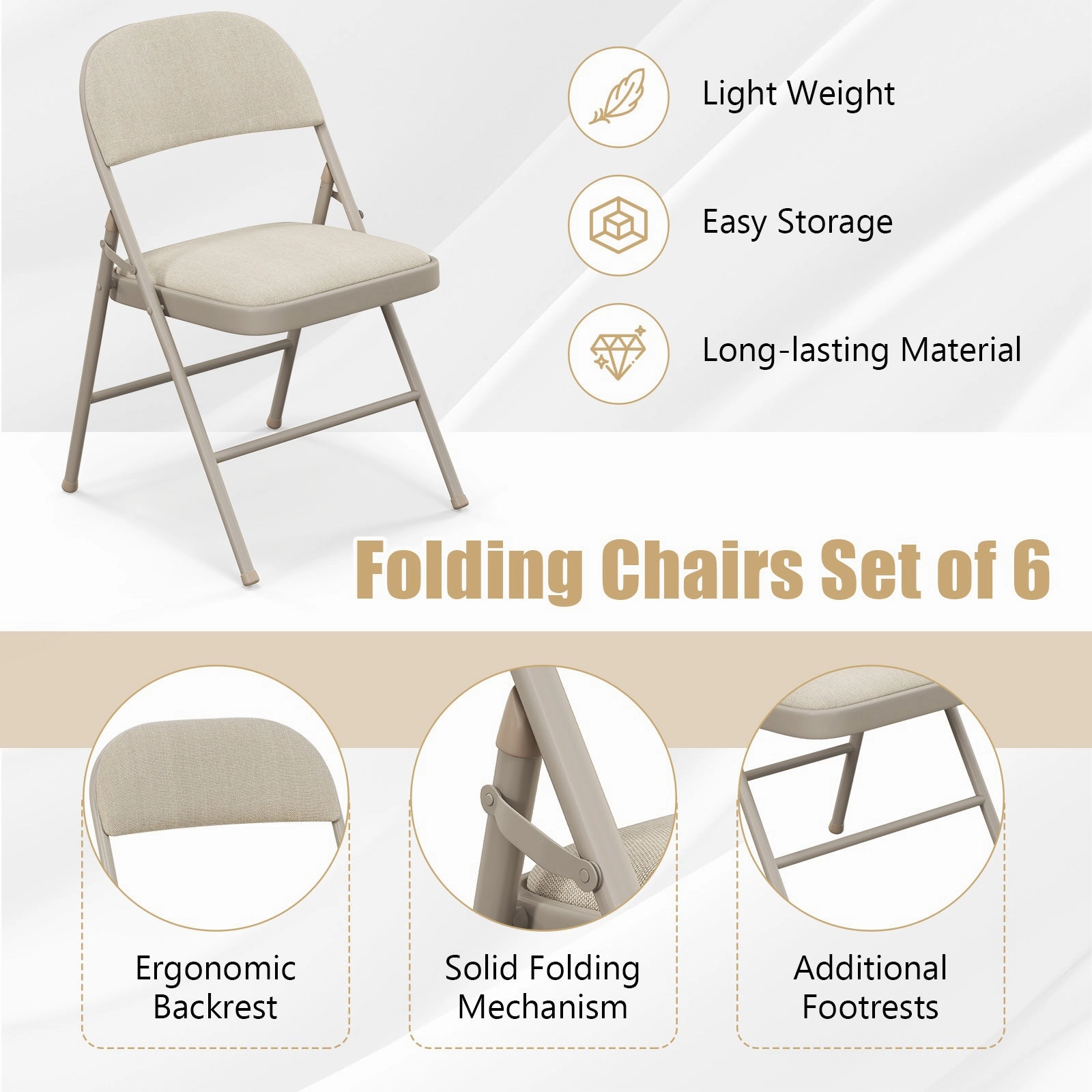 4-Pack Folding Chairs with Metal Frame and Fabric Upholstered Padded Seat