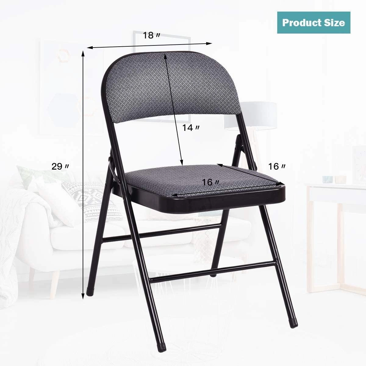 4-Pack Folding Chairs with Metal Frame and Fabric Upholstered Padded Seat