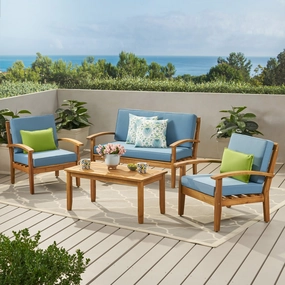 4 Pc Acacia Wood Chat Set w/ Water Resistant Cushions - NH501992 outdoor furniture, garden bench