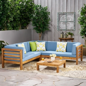 4 Piece Outdoor Wooden Sectional Set w/ Dark Grey Cushions - NH811992 outdoor furniture, garden bench