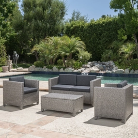 4 Piece Wicker Chat Set w/ Water Resistant Cushions & Cover - NH358003 outdoor furniture, garden bench